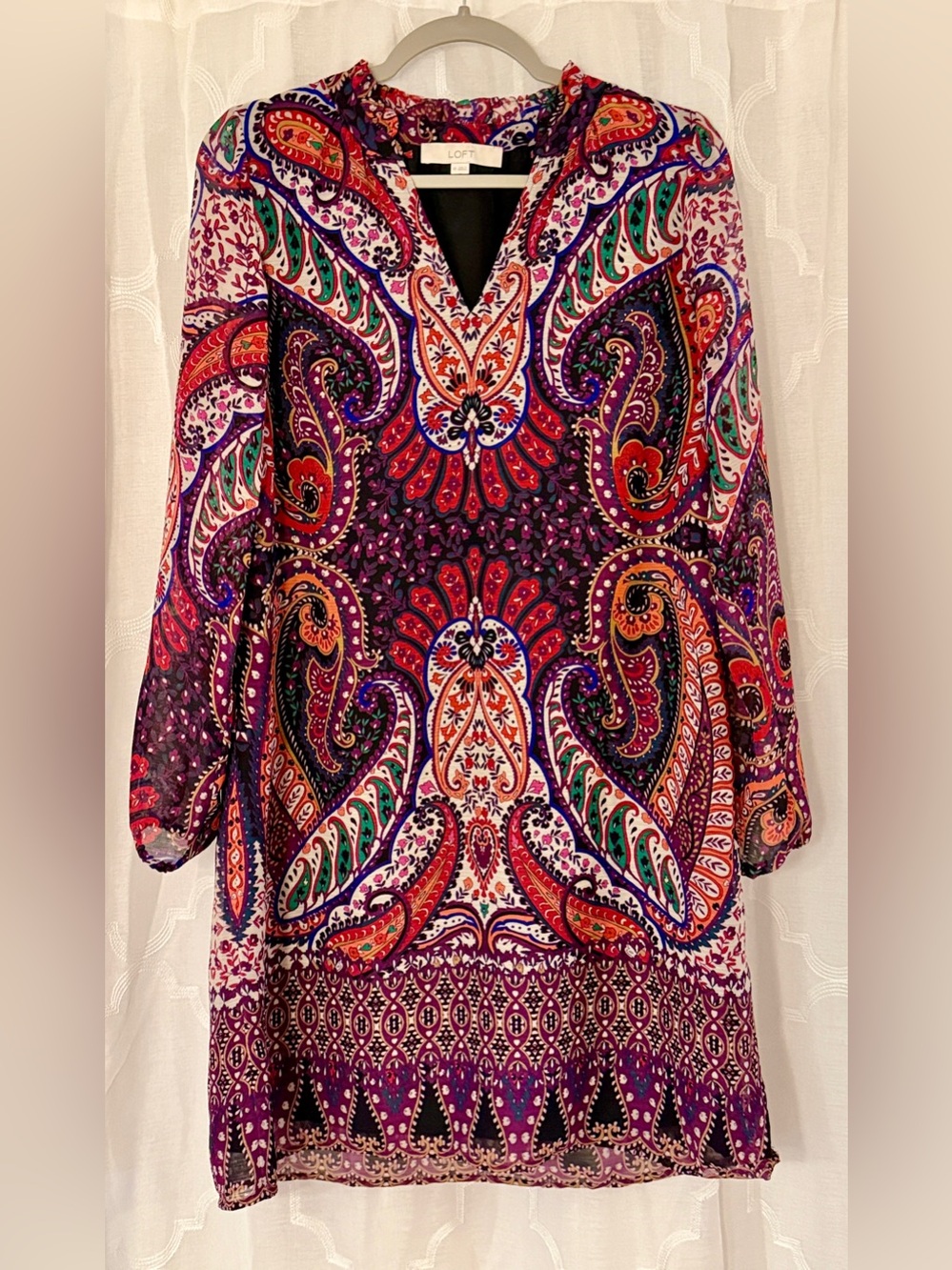 LOFT Multicolor Paisley V-Neck Long Sleeve Tunic Dress